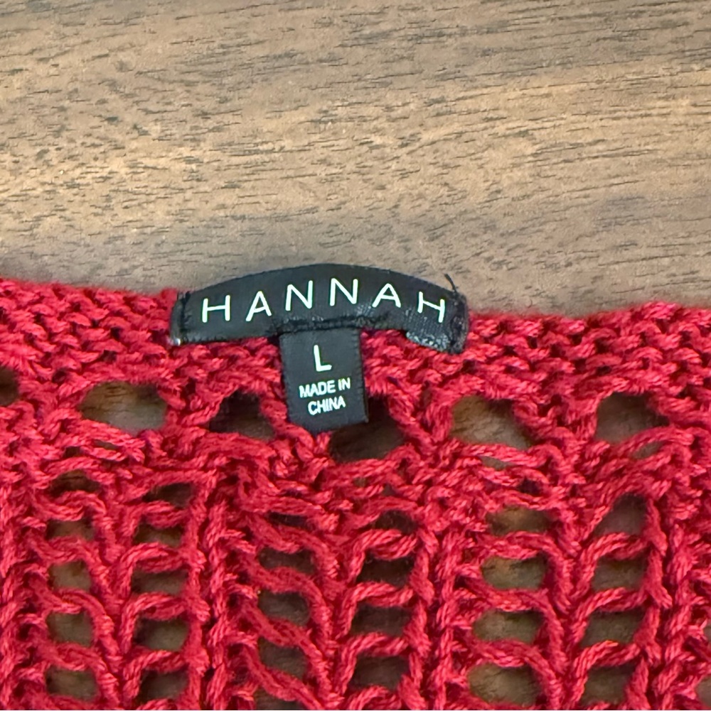 Hannah Red Crochet Knit Boho Sheer Long Sleeve Tunic Top Cover Up Size L - Picture 5 of 7
